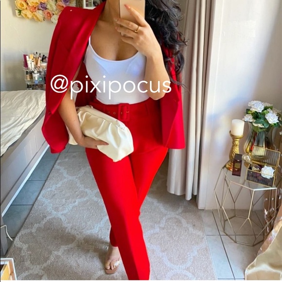 NWT ZARA BELTED HIGH WAISTED PANTS RED - Picture 15 of 16